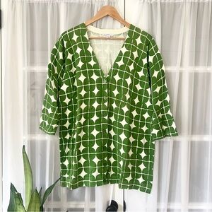 Isaac Mizrahi Live! 3/4 Sleeved V neck Cotton Geo Print Cardigan Sz XL